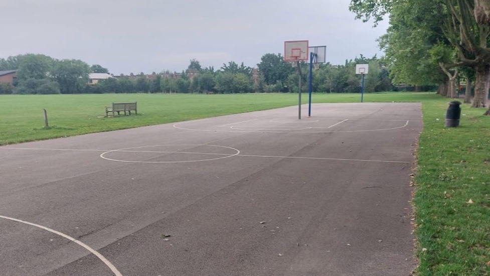 Outdoor basketball court and community fitness facilities at Lloyd Park Walthamstow East London